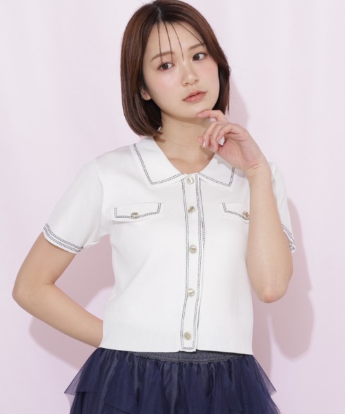 JILL by JILL STUART(ジルバイジルスチュアート)の「ステッチポロニット(ニット/セーター・レディース・ピンク/グリーン/ホワイト/ネイビー・FREE)」の2枚目の写真