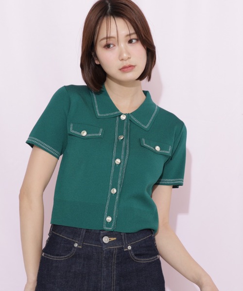 JILL by JILL STUART(ジルバイジルスチュアート)の「ステッチポロニット(ニット/セーター・レディース・ピンク/グリーン/ホワイト/ネイビー・FREE)」の8枚目の写真