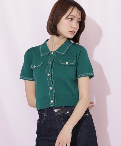 JILL by JILL STUART(ジルバイジルスチュアート)の「ステッチポロニット(ニット/セーター・レディース・ピンク/グリーン/ホワイト/ネイビー・FREE)」の10枚目の写真