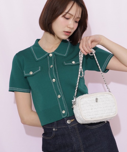 JILL by JILL STUART(ジルバイジルスチュアート)の「ステッチポロニット(ニット/セーター・レディース・ピンク/グリーン/ホワイト/ネイビー・FREE)」の7枚目の写真