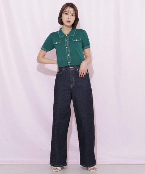 JILL by JILL STUART(ジルバイジルスチュアート)の「ステッチポロニット(ニット/セーター・レディース・ピンク/グリーン/ホワイト/ネイビー・FREE)」の11枚目の写真