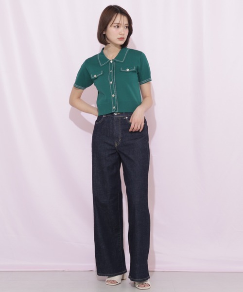 JILL by JILL STUART(ジルバイジルスチュアート)の「ステッチポロニット(ニット/セーター・レディース・ピンク/グリーン/ホワイト/ネイビー・FREE)」の12枚目の写真