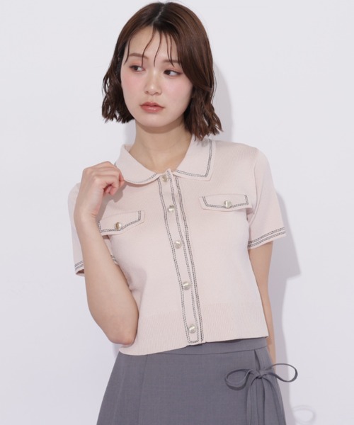 JILL by JILL STUART(ジルバイジルスチュアート)の「ステッチポロニット(ニット/セーター・レディース・ピンク/グリーン/ホワイト/ネイビー・FREE)」の19枚目の写真