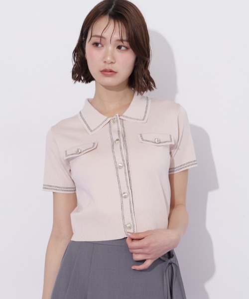 JILL by JILL STUART(ジルバイジルスチュアート)の「ステッチポロニット(ニット/セーター・レディース・ピンク/グリーン/ホワイト/ネイビー・FREE)」の21枚目の写真