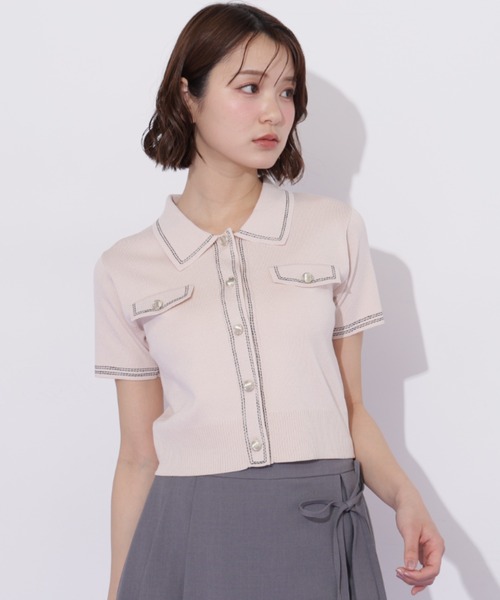 JILL by JILL STUART(ジルバイジルスチュアート)の「ステッチポロニット(ニット/セーター・レディース・ピンク/グリーン/ホワイト/ネイビー・FREE)」の22枚目の写真