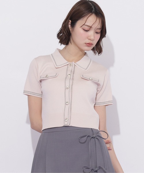 JILL by JILL STUART(ジルバイジルスチュアート)の「ステッチポロニット(ニット/セーター・レディース・ピンク/グリーン/ホワイト/ネイビー・FREE)」の20枚目の写真