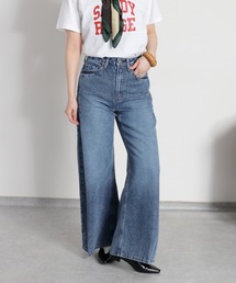 cepo | 【軽やかに広がる、美脚タックフレア】サイドタックワイドデニムパンツ(デニムパンツ)