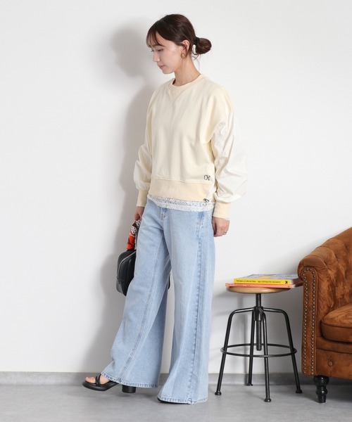 cepo（セポ）の「【軽やかに広がる、美脚タックフレア】サイドタックワイドデニムパンツ（デニムパンツ・レディース・ブルー系3/ブルー系2・S/M/L）」の20枚目の写真