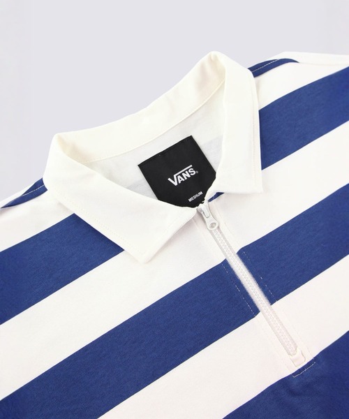 VANS(バンズ)の「クォータージップ ストライプポロ / TP STRIPES SS POLO Marsh Wide VN000NJMEGB1(ポロシャツ・メンズ・ブルー・X-LARGE/LARGE)」の3枚目の写真