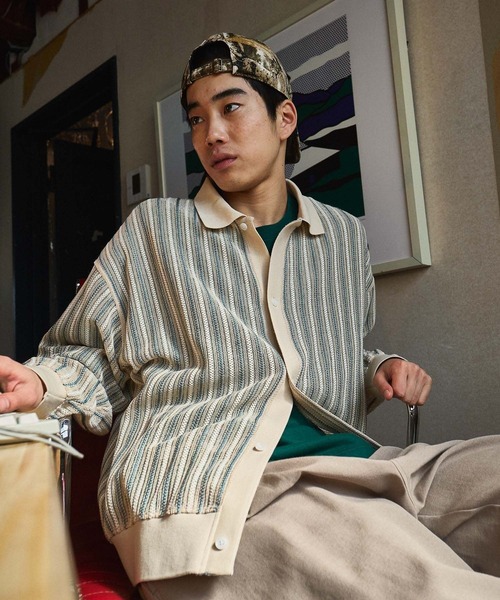 niko and...（ニコアンド）の「透かし柄ポロカーディガン（カーディガン/ボレロ・メンズ・ブルー/アイボリー/ブラック・MEDIUM/LARGE）」の6枚目の写真