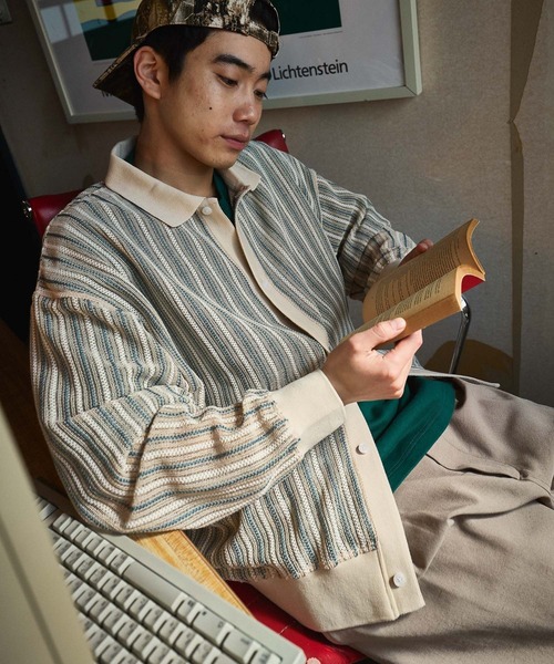 niko and...（ニコアンド）の「透かし柄ポロカーディガン（カーディガン/ボレロ・メンズ・ブルー/アイボリー/ブラック・MEDIUM/LARGE）」の7枚目の写真