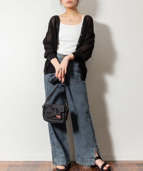 aity（アイティ）の「M-5L メッシュ編みVネック7分袖カーディガン 夏服（カーディガン/ボレロ・レディース・ライトグレー/ブラック・4L～5L/LL～3L/M～Ｌ）」の4枚目の写真