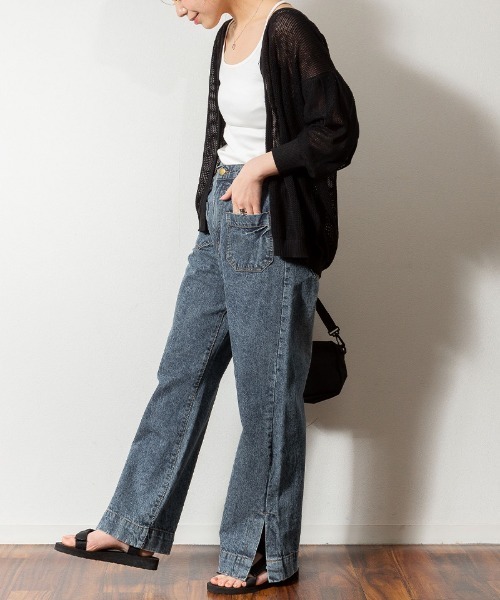 aity（アイティ）の「M-5L メッシュ編みVネック7分袖カーディガン 夏服（カーディガン/ボレロ・レディース・ライトグレー/ブラック・4L～5L/LL～3L/M～Ｌ）」の5枚目の写真