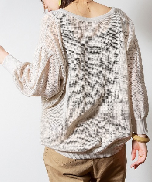 aity（アイティ）の「M-5L メッシュ編みVネック7分袖カーディガン 夏服（カーディガン/ボレロ・レディース・ライトグレー/ブラック・4L～5L/LL～3L/M～Ｌ）」の12枚目の写真