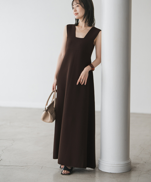 Noble(ノーブル)の「《追加》ミラノリブフィットフレアニットワンピース(ワンピース・レディース・ブラウン/レッド・FREE)」の1枚目の写真