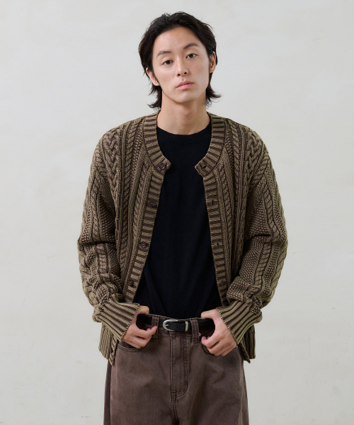 NOUN(ノウン)の「faded cable knit (brown)(カーディガン/ボレロ・メンズ・その他・1/2)」の2枚目の写真