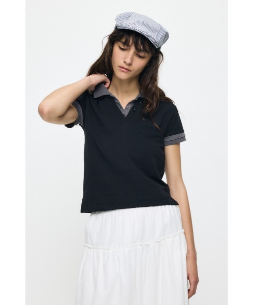 MOUSSY(マウジー)の「CONTRAST POLO トップス(Tシャツ/カットソー・レディース・グレー/ブラック/ネイビー・FREE)」の7枚目の写真