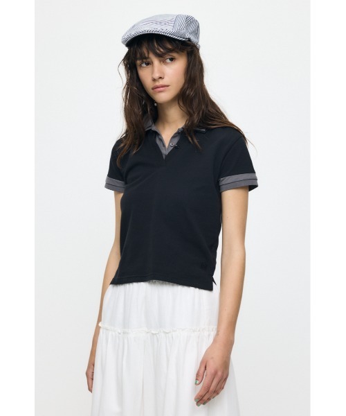 MOUSSY(マウジー)の「CONTRAST POLO トップス(Tシャツ/カットソー・レディース・グレー/ブラック/ネイビー・FREE)」の8枚目の写真