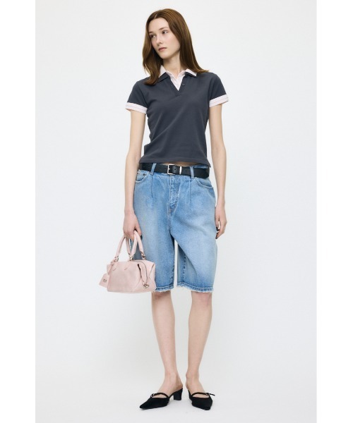 MOUSSY(マウジー)の「CONTRAST POLO トップス(Tシャツ/カットソー・レディース・グレー/ブラック/ネイビー・FREE)」の12枚目の写真