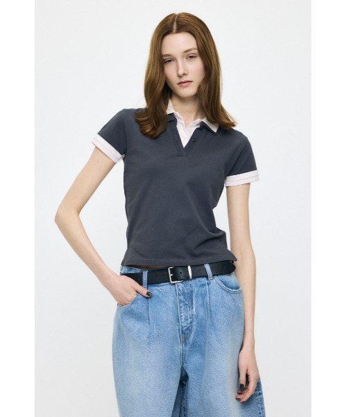 MOUSSY(マウジー)の「CONTRAST POLO トップス(Tシャツ/カットソー・レディース・グレー/ブラック/ネイビー・FREE)」の13枚目の写真