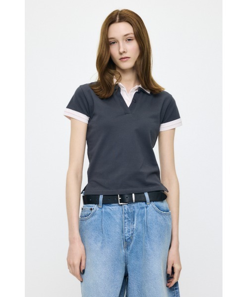 MOUSSY(マウジー)の「CONTRAST POLO トップス(Tシャツ/カットソー・レディース・グレー/ブラック/ネイビー・FREE)」の14枚目の写真