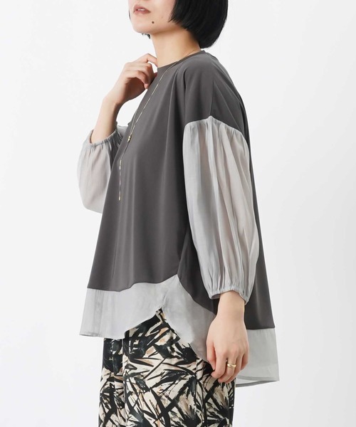 LUCA/LADY LUCK LUCA（ルカ/レディラックルカ）の「LC/LLL ポンチ切替ボリューム7分袖チュニック（Tシャツ/カットソー・レディース・チャコールグレー/オフホワイト/ブラック・FREE）」の3枚目の写真