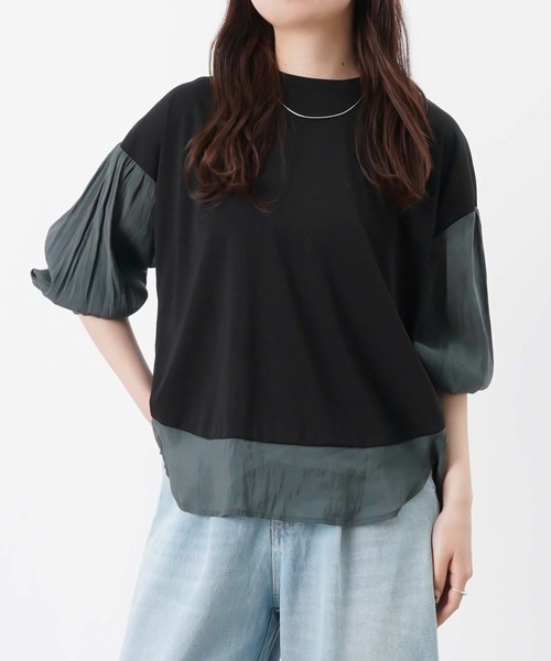 LUCA/LADY LUCK LUCA（ルカ/レディラックルカ）の「LC/LLL ポンチ切替ボリューム7分袖チュニック（Tシャツ/カットソー・レディース・チャコールグレー/オフホワイト/ブラック・FREE）」の2枚目の写真