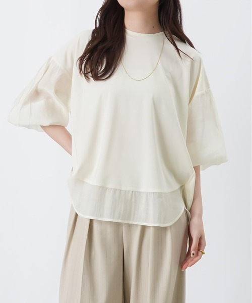 LUCA/LADY LUCK LUCA（ルカ/レディラックルカ）の「LC/LLL ポンチ切替ボリューム7分袖チュニック（Tシャツ/カットソー・レディース・チャコールグレー/オフホワイト/ブラック・FREE）」の13枚目の写真