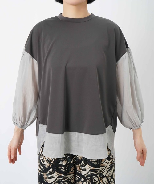 LUCA/LADY LUCK LUCA（ルカ/レディラックルカ）の「LC/LLL ポンチ切替ボリューム7分袖チュニック（Tシャツ/カットソー・レディース・チャコールグレー/オフホワイト/ブラック・FREE）」の20枚目の写真