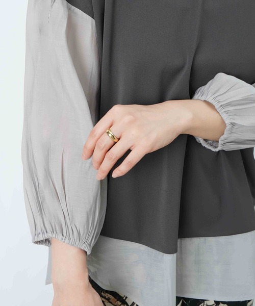 LUCA/LADY LUCK LUCA（ルカ/レディラックルカ）の「LC/LLL ポンチ切替ボリューム7分袖チュニック（Tシャツ/カットソー・レディース・チャコールグレー/オフホワイト/ブラック・FREE）」の15枚目の写真