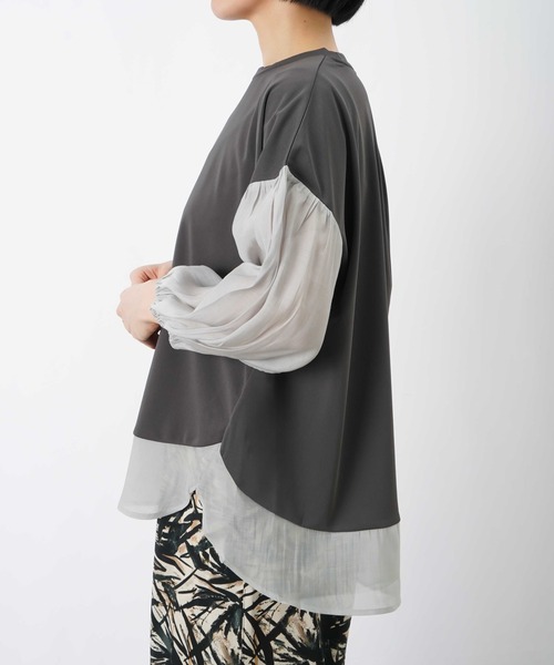 LUCA/LADY LUCK LUCA（ルカ/レディラックルカ）の「LC/LLL ポンチ切替ボリューム7分袖チュニック（Tシャツ/カットソー・レディース・チャコールグレー/オフホワイト/ブラック・FREE）」の18枚目の写真