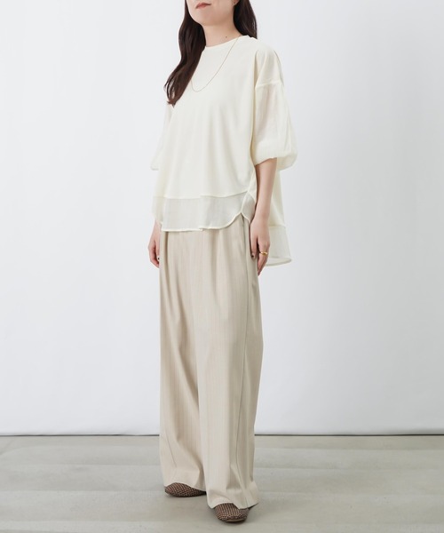 LUCA/LADY LUCK LUCA（ルカ/レディラックルカ）の「LC/LLL ポンチ切替ボリューム7分袖チュニック（Tシャツ/カットソー・レディース・チャコールグレー/オフホワイト/ブラック・FREE）」の9枚目の写真