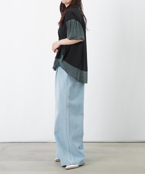 LUCA/LADY LUCK LUCA（ルカ/レディラックルカ）の「LC/LLL ポンチ切替ボリューム7分袖チュニック（Tシャツ/カットソー・レディース・チャコールグレー/オフホワイト/ブラック・FREE）」の6枚目の写真