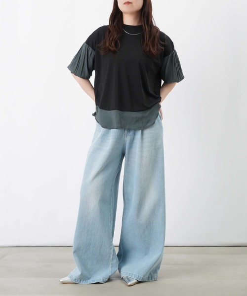 LUCA/LADY LUCK LUCA（ルカ/レディラックルカ）の「LC/LLL ポンチ切替ボリューム7分袖チュニック（Tシャツ/カットソー・レディース・チャコールグレー/オフホワイト/ブラック・FREE）」の4枚目の写真