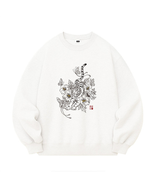 RANDOMOFF（ランダムオフ）の「BLOOM TIGER OVER FIT SWEATSHIRT (2color)（スウェット・レディース・ブラック/ホワイト・SMALL/MEDIUM/LARGE/X-LARGE）」の2枚目の写真