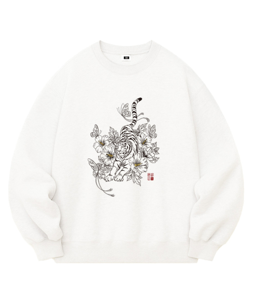 RANDOMOFF（ランダムオフ）の「BLOOM TIGER OVER FIT SWEATSHIRT (2color)（スウェット・レディース・ブラック/ホワイト・SMALL/MEDIUM/LARGE/X-LARGE）」の4枚目の写真
