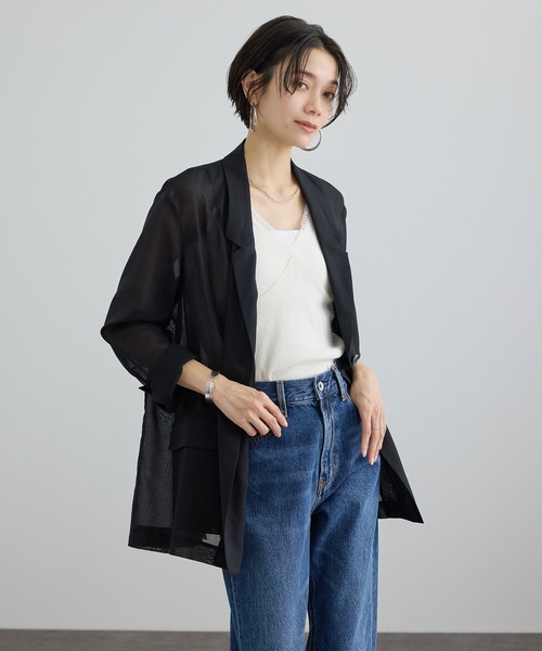 SALON adam et rope'（サロン アダム エ ロペ）の「コットンボイルシアージャケット（テーラードジャケット・レディース・ブラック/オフホワイト・S/M）」の4枚目の写真