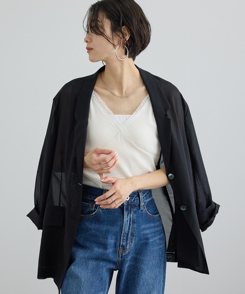 SALON adam et rope'（サロン アダム エ ロペ）の「コットンボイルシアージャケット（テーラードジャケット・レディース・ブラック/オフホワイト・S/M）」の12枚目の写真