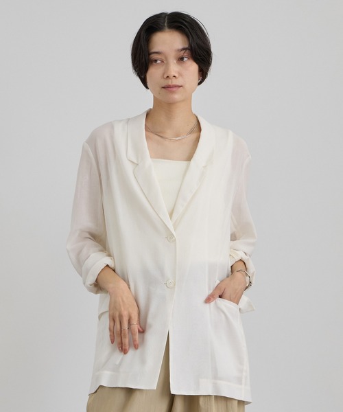 SALON adam et rope'（サロン アダム エ ロペ）の「コットンボイルシアージャケット（テーラードジャケット・レディース・ブラック/オフホワイト・S/M）」の7枚目の写真