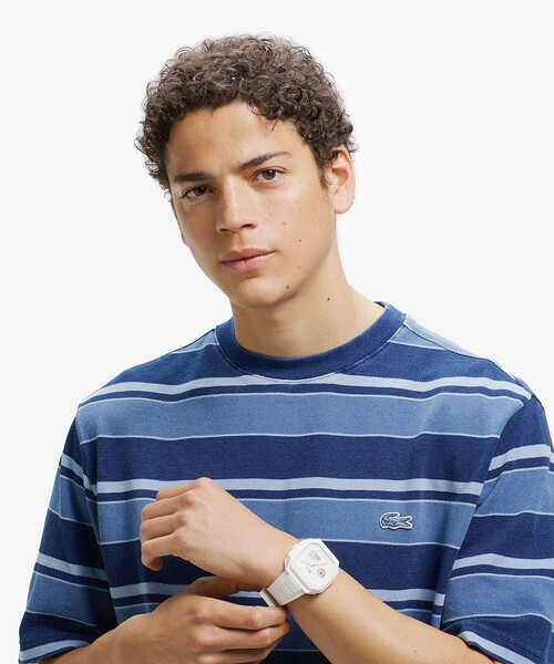 LACOSTE(ラコステ)の「オーバーサイズ インディゴボーダー 半袖Tシャツ(Tシャツ/カットソー・メンズ・ダークインディゴブルー/インディゴブルー・5/3/4/2)」の4枚目の写真