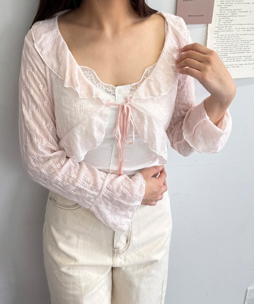 ALTROSE（アルトローズ）の「【2026SS】フラワーレースフリルシアー ボレロ（カーディガン/ボレロ・レディース・ピンク/ブルー/アイボリー・FREE）」の5枚目の写真