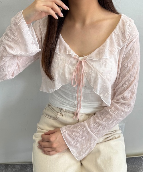 ALTROSE（アルトローズ）の「【2026SS】フラワーレースフリルシアー ボレロ（カーディガン/ボレロ・レディース・ピンク/ブルー/アイボリー・FREE）」の7枚目の写真