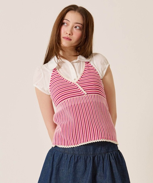 TINA：JOJUN（ティーナジョジュン）の「ホルターネック ニット トップス TINA：JOJUN（その他トップス・レディース・ピンク/アイボリー・M）」の11枚目の写真