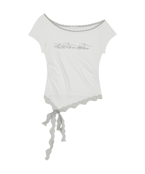 ILLIGO(イリゴ)の「レースワンショルダーシャーリングトップホワイト(Tシャツ/カットソー・レディース・その他・OS)」の4枚目の写真