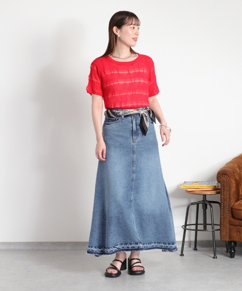 cepo（セポ）の「〈変わり編み〉シアーボーダーショートスリーブTee（Tシャツ/カットソー・レディース・オフホワイト/ブラック/イエロー/レッド・M）」の6枚目の写真