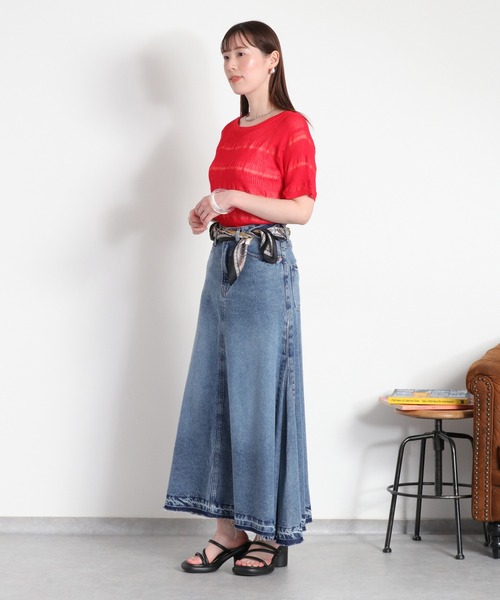 cepo（セポ）の「〈変わり編み〉シアーボーダーショートスリーブTee（Tシャツ/カットソー・レディース・オフホワイト/ブラック/イエロー/レッド・M）」の5枚目の写真
