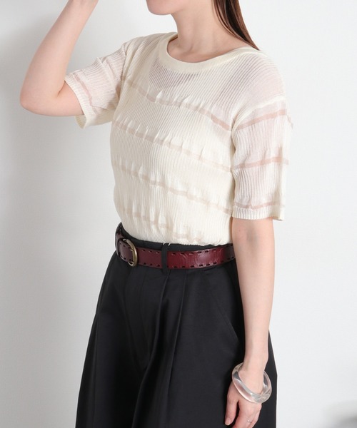 cepo（セポ）の「〈変わり編み〉シアーボーダーショートスリーブTee（Tシャツ/カットソー・レディース・オフホワイト/ブラック/イエロー/レッド・M）」の20枚目の写真
