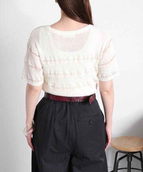 cepo（セポ）の「〈変わり編み〉シアーボーダーショートスリーブTee（Tシャツ/カットソー・レディース・オフホワイト/ブラック/イエロー/レッド・M）」の22枚目の写真