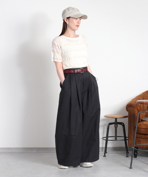 cepo（セポ）の「〈変わり編み〉シアーボーダーショートスリーブTee（Tシャツ/カットソー・レディース・オフホワイト/ブラック/イエロー/レッド・M）」の15枚目の写真