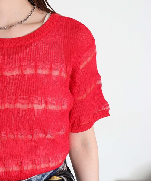 cepo（セポ）の「〈変わり編み〉シアーボーダーショートスリーブTee（Tシャツ/カットソー・レディース・オフホワイト/ブラック/イエロー/レッド・M）」の13枚目の写真